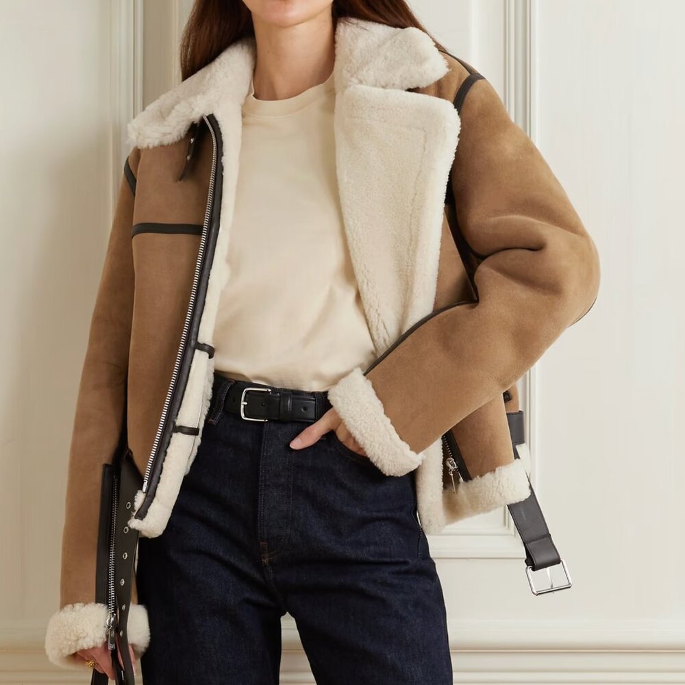 NEW TOTEME leather-trimmed shearling jacket